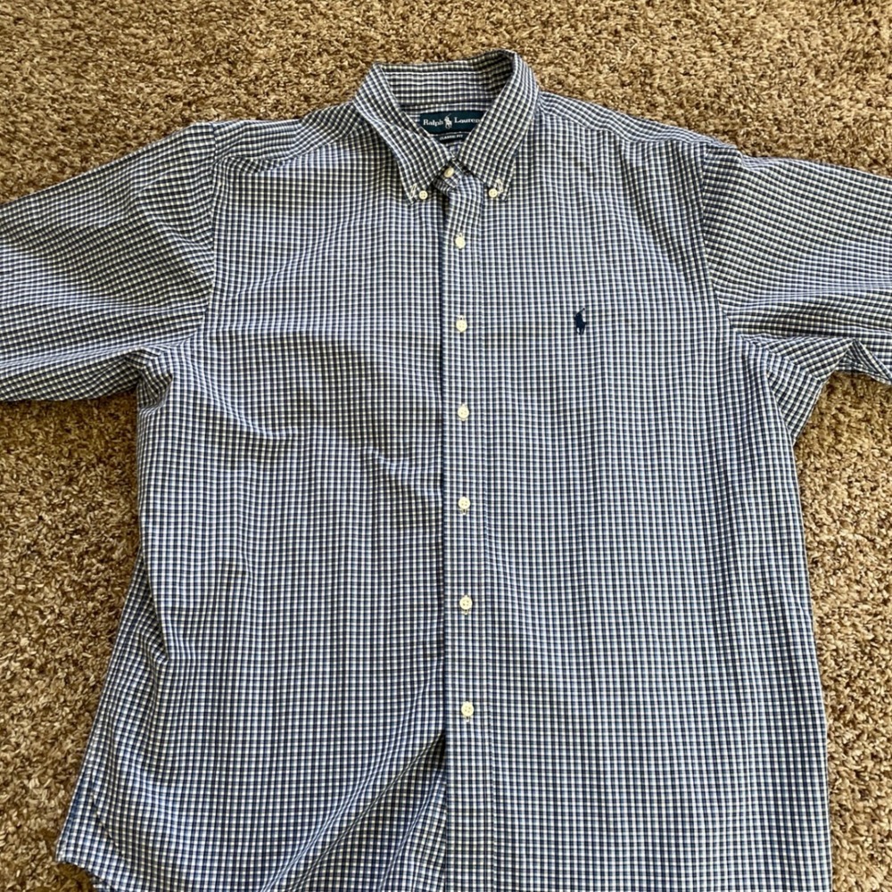 Ralph Lauren Mens Classic Fit Gingham Button Down Shirt Blue Size 17.5 34/35 - Picture 3 of 12
